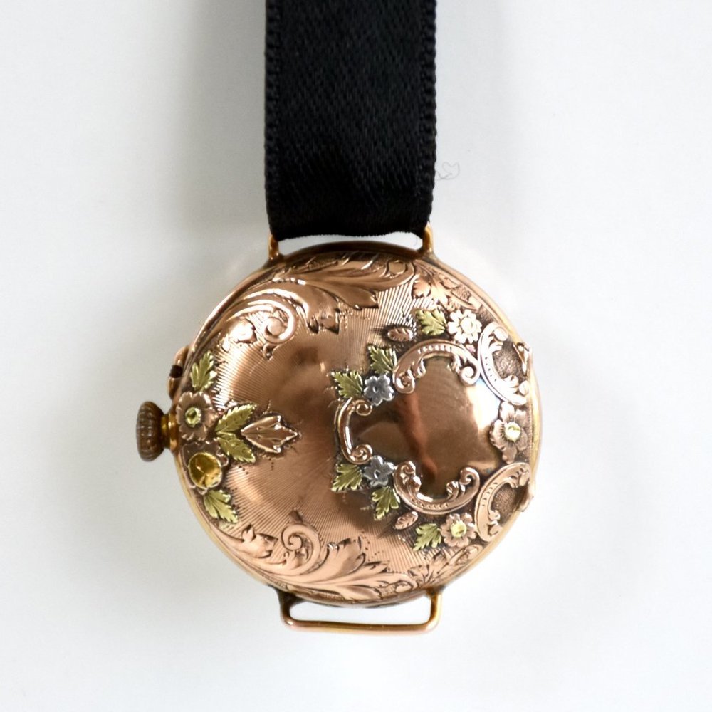 19th-Century Swiss 18k Gold Pocket Watch L.Blanchoud, Hand Engraved Floral Case